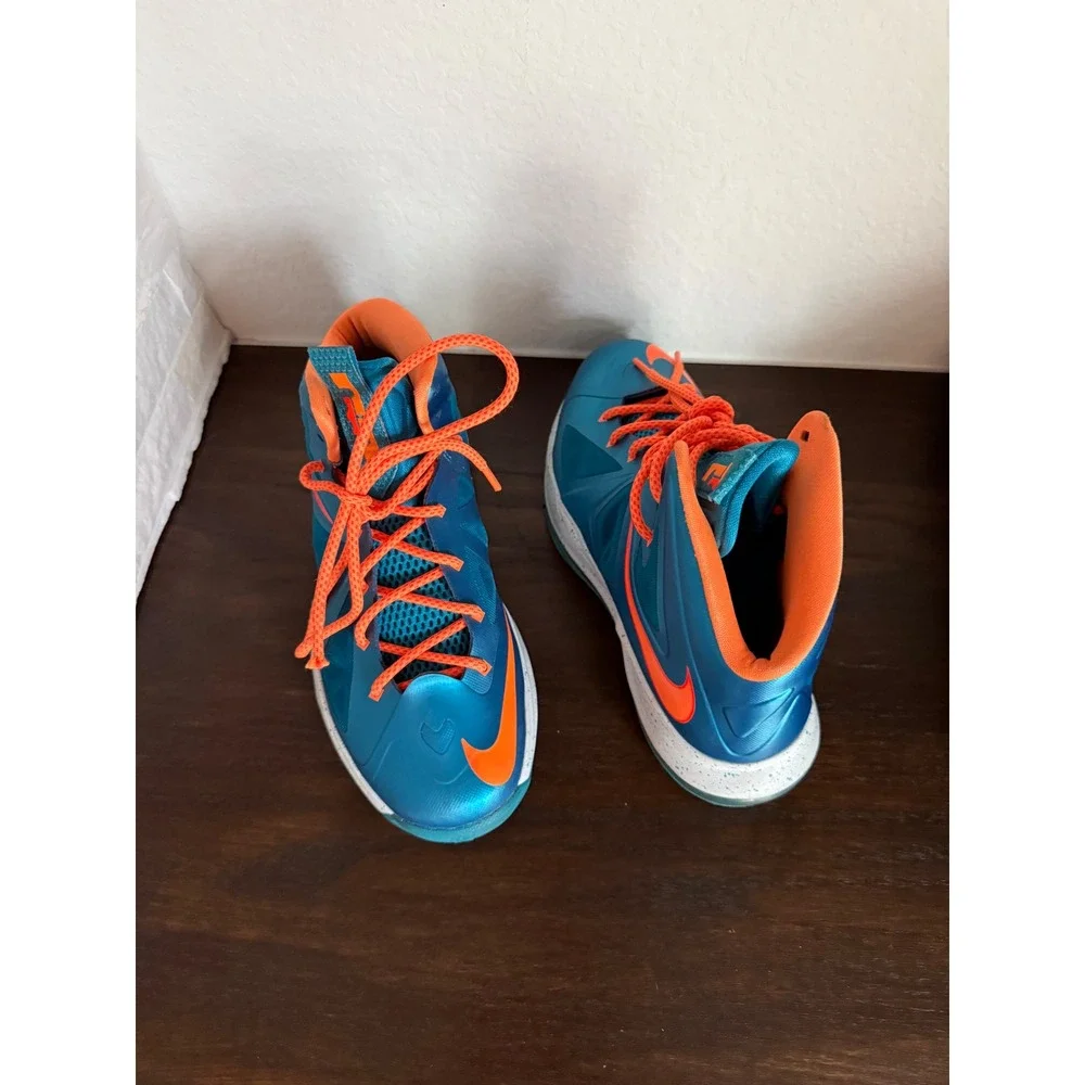 Nike LeBron 10 GS Windchill Blue Diamond Orange Kids Size 6Y
